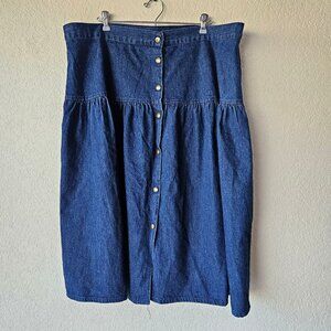 Touche Vintage 90s Snap Front Cotton Denim Skirt Plus Size 38 1X/2X 42" Waist